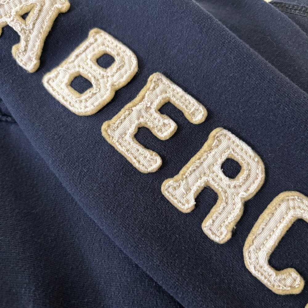 Vintage Abercrombie & Fitch Full Zip Hoodie Distressed Sleeve Logo Blue Unisex - Picture 9 of 11